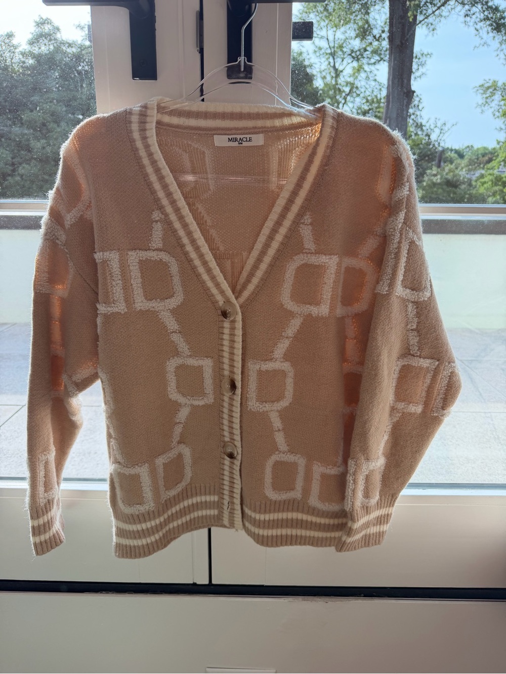 Miracle Women's Beige Patterned Button-Up Cardigan Sweater